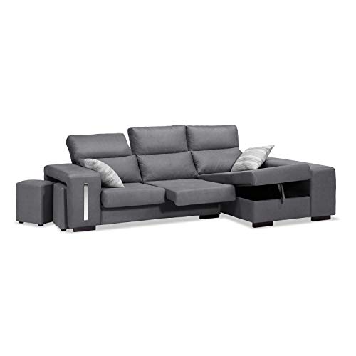 Muebles Baratos Sofa con Chaise Longue 3 plazas, Color Gris Marengo, arcon abatible, ref-106