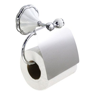 modona im europäischen Stil Toilettenpapierhalter mit Abdeckung – weiß Porzellan & Chrom poliert – Flora Serie – 5 Jahr Vorteil