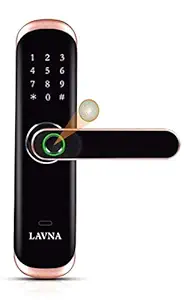 LAVNA Smart Digital Lock L-A28 with Bluetooth Mobile App, Fingerprint, PIN, OTP, RFID Card and Manual Key Access for Wooden and Metal Doors (Gold)