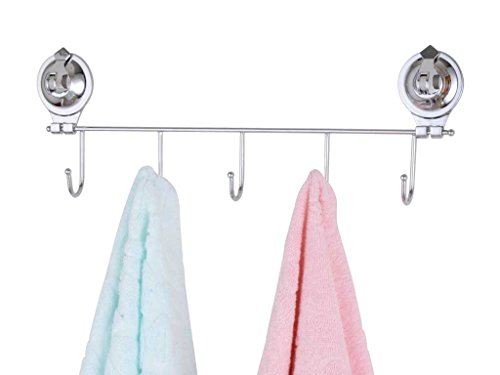 Tatkraft Sakura Handtuchhaken Bad ohne bohren 5 Haken Chrom Trigger Saugnäpfe 39.3X3.8X6.4cm