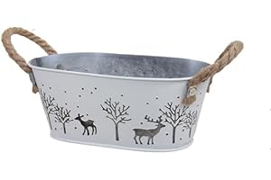 RiloStore 3 STK Pflanzschale Metall Jardiniere Winter grau Weiss Hirsche Weihnachten o4260 Zinkschale Weihnachtsdeko Stern oval Metallschale Pflanzschalen Zink Schalen Blumentöpfe