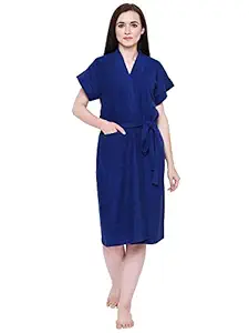 Secret Wish Womens Towel Bathrobe (Dark Blue, Free Size)