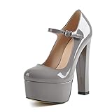  Onlymaker High Heels Plateau Pump, Absatz Schuhe Damen Mary Jane mit Hohem Blockabsatz Runde Zehenpartie Grau EU42