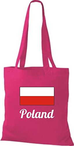 ShirtInStyle Stoffbeutel Baumwolltasche Länderjute Poland Polen Farbe Pink