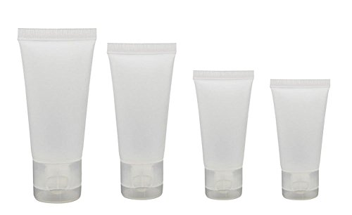 20 botes de viaje de 10 ml / 15 ml / 30 ml / 50 ml transparentes vacíos y rellenables para transportar productos cosméticos, champú, gel o loción corporal.