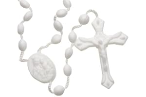 R. HEAVEN White plastic basic oval rosary beads 42cm length can use center as a clasp prison rosary