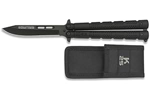 Cuchilleria Deportiva K25 36250. Navaja Abanico. Negro. Mango de Aluminio. Hoja: 10 cm. Funda de Nylon. Herramienta para Caza, Pesca, Camping, Outdoor, Supervivencia y Bushcraft