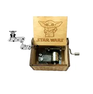 Caaju Wood Music Boxes Star Wars Antique Engraved Wooden Musical Box Gifts for Birthday/Christmas/Valentine's Day/Thanksgiving Days Hand-Operated Present Kid Toys (Black) (yoda)