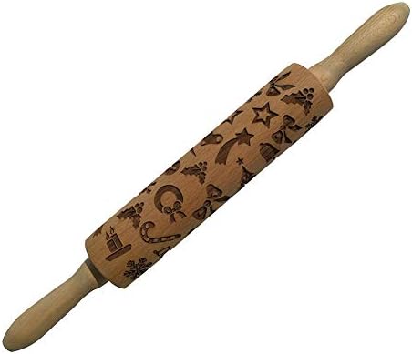 Libeauty Rolling Pins Cookie Roller Christmas Baking Tools DIY Wood Engraved Embossing Print