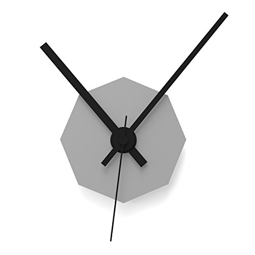 Wandkings Wanduhr SOLO CLOCK "Achteck" mit Uhrwerk & Uhrzeigern - in 13 Farben erhältlich (Farbe: Uhr=Grau glänzend, Zeiger=Schwarz)