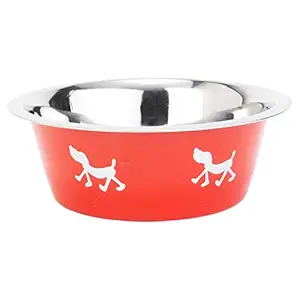 Choostix Dog Standard Feeding Steel Bowl, Walking Dog, Pantone Red, Large, 1500 ml