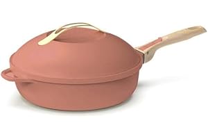 COOKUT - La Fabuleuse poêle 8 en 1 - "PETIT MODELE 24 cm" – Un seul ustensile qui remplace poêle, casserole, sauteuse, cocotte - 2 poignées amovibles, panier vapeur/friture, spatule en bois - PIVOINE