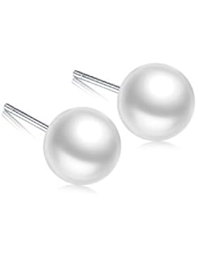 Perlen Ohrringe Silber, ZMIKI Perle Ohrstecker Damen 925 Sterling Silber Ohrschmuck mit Geschenk Etui