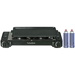 Réchaud plancha XXL Gaz 2 feux 4400W FIVESTAR 2en1+ Plancha grill Réchaud à Gaz portable avec Mallette + 2 Cartouches 227gr