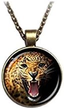 Cheetah necklace, animal pendant jewelry pictures, art glass dome Necklace