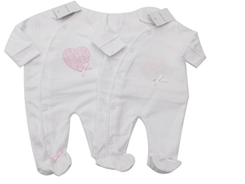 BNWT Tiny Baby girl Premature Preemie Baby white cotton heart sleepsuit Clothes (3-5lbs, pink heart)
