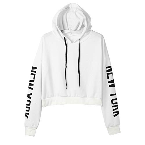 Zarupeng Mujer Sudaderas con Capucha Cortas, Letras Impresas New York Sudaderas con Capucha Mujer Sudaderas de Manga Larga Tumblr Mujer Blusa Corta Tops