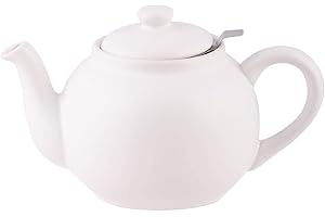 PLINT Simple & Stylish Ceramic Teapot, Globe Teapot with Stainless Steel Strainer, Ceramic Teapot for 6-8 cups, 1500 ml Ceramic Teapot, Flowering Tea Pot, TeaPot for Blooming Tea, White