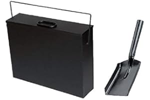 Elex®Fireside Ash Carrier Black Metal Hot Tidy Box Container Fireplace Pan Bucket Bin + Free Coal Shovel Black