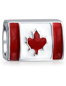 Bling Jewelry Kanadische Flagge Bead 925 Sterling Barrel Charm