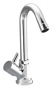 Ivaan Flora Swan Neck Pillar Cock Brass Chrome Plated Wash Basin 360 egree Moving Spout Tap wash Basin swan Neck tap with Free Wall Flange and Teflon Tape