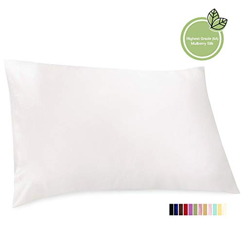 ElleSilk Funda de Almohada de Seda Natural, Hipoalergénico, 22 Momme, 600 Hilos 100% de Seda, 50 x 75 cm, Blanco, 1 Pieza