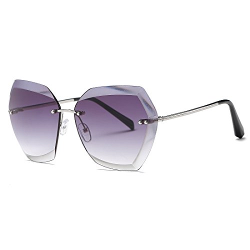 kimorn Lunettes de soleil pour femmes Lentilles de découpe diamantées Non-cerclées classiques AE0534 (Argent&Gris, 65)