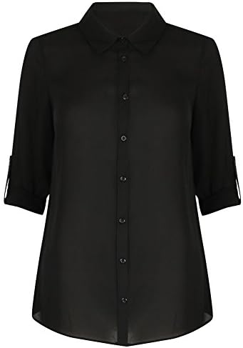 Ex Lipsy Black Smart Roll Up Button Blouse Top Tunic Shirt Size 8 10 12 14 16 18 (UK 12)