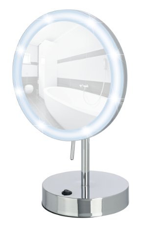 WENKO 3656490100 LED Standspiegel Aura – Kosmetikspiegel, mit hochwertigem Acrylrahmen, Spiegelfläche ø 16.5cm, 500% Vergrößerung, Stahl, 20 x 32 x 14 cm, Chrom - 7