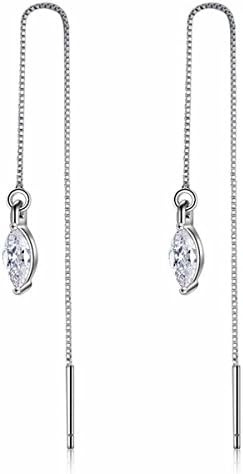 Besflily Jewellery Women Girls Simple Leaf Shape Cubic Zirconia Long Chain Tassel Threader Dangle Drop Earrings