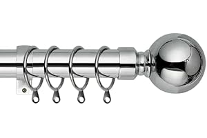 SALES TODAY INTERIROR 28mm Extendable Plain Ball Polished Chrome Metal Curtain Pole Set with Finials Rings & Fittings (70cm-120cm)