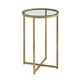 marmortisch schwarz gold Fußplatte Metall lackiert WE Furniture Couchtisch mit X-Basis, 91 cm Beistelltisch Glass Top with Gold Base