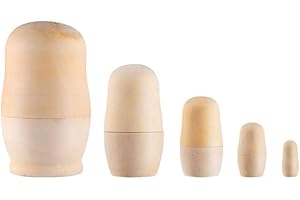SHANBYE Poupee Russe,5 PCS Poupées Gigognes en Bois Poupées Russes Non Peintes Magnifiques Poupées Russes en Bois Faites à la Main