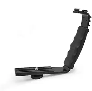 NEOHOOK L Bracket Camera Mount, Flash Bracket with 2 Hot Shoe Mounts for Gimbal Stabilizer DSLR Camera Camcorder Video Light Microphone