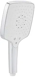 KOHLER Rain Duet Square Multifunction 127mm Handshower, without Hose, featuring Katalyst Air-induction Spray Technology and multiple spray modes (Polished Chrome Finish)