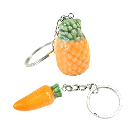 BESTOYARD Ceramics Keychain Pineapple Carrot Pendant Keychains Gift Car Keyring 2pcs