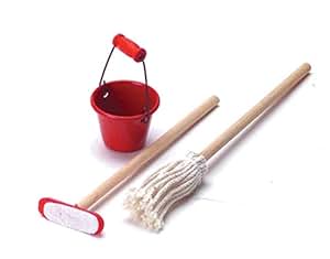 Kisangel Miniatur Puppenhaus Besen Set - Kehrset Mit Besen & Eimer