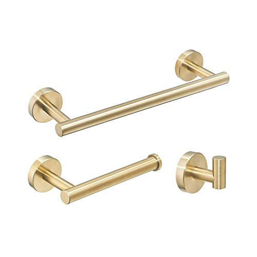 3-piece set di accessori da bagno in acciaio inox inossidabile carta igienica portasciugamani asciugamano bar accappatoio asciugamano anello porta cremagliera supporto a parete,Oro spazzolato