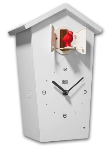 KooKoo BirdHouse weiss Wanduhr mit 12 natürlichen Vogelstimmen aus der Natur oder Kuckuck Kuckucksuhr moderne design Singvögel Uhr mit Pendel - 4