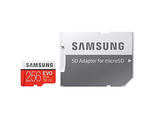 Samsung EVO Plus - Tarjeta de Memoria microSD de 256 GB con Adaptador SD  100 MB s  U3  Color Rojo y Blanco