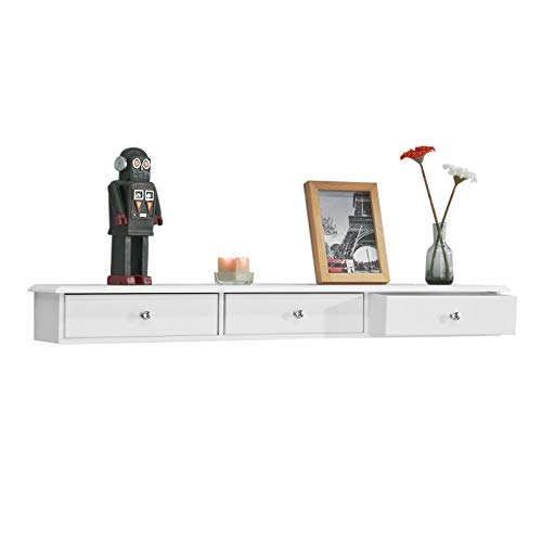 SoBuy® FRG43-L-W Étagère Murale 3 Tiroirs Armoire à Clés Porte-clés Meuble d'Entrée de Rangement L93cm x P15cm x H10cm - Blanc