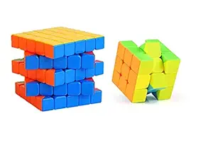 SEE Cube Combo Set of 2 Cubes 3x3 and 5x5 Cube, High Speed Sticker-Less Smooth Puzzle Cube for Kids and Adults. (Multi Color)