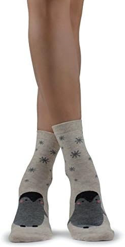 Women's Cotton Penguin Socks with Snowflakes (Oatmeal Gradient)