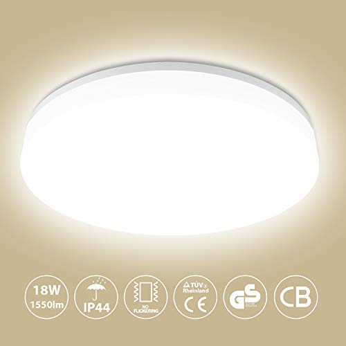 Preisvergleich Produktbild LED Deckenlampe Badlampe IP44, 18W 1550lm, Oeegoo Badezimmerlampe Deckenleuchte Bürodeckenleuchte Für Bad Balkon Wohnzimmer Flur Schlafzimmer Ø28*4.8CM 4000K