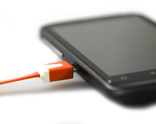 COM-FOUR® Ladekabel USB auf micro USB Stecker für Ihr Smartphone Flachkabel 2 Meter (Orange – 2 Stück) - 2