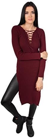 GirlTalkFashion Longline Knit Split Side Lace Up Front Dress Sizes