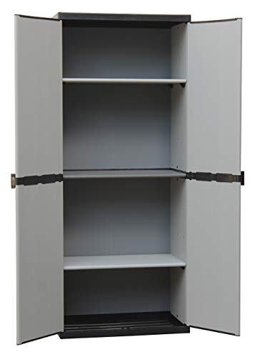 Adventa Armoire en résine avec étagères 2 Portes (intérieur/extérieur), Gris Noir, 68 x 39,5 x 168
