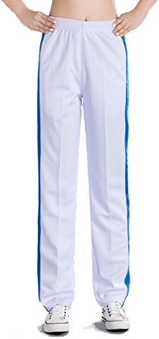 XCYG Women Men Running Trousers Teenage Girls Boys College Junior High School Students Valentines Couples Casual Sports Trousers (Blue Strip White Normal Thickness for Women Spring, XL)