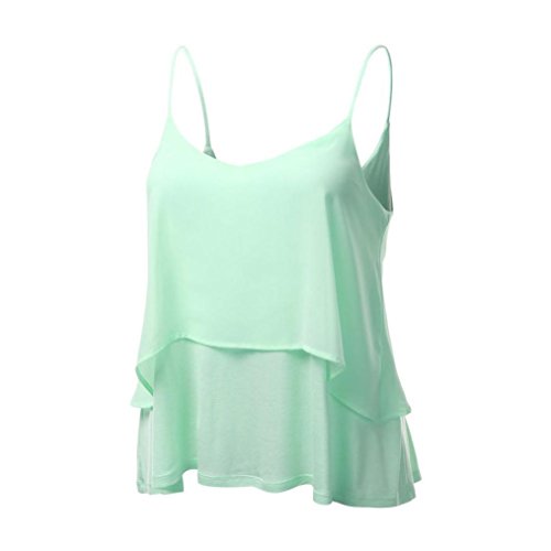 Preisvergleich Produktbild Damen Sommer Elegant Strand Einfarbig Spaghettiträger Chiffon Oberteile Cami Tank Beiläufig Weste Vest Camisole DOLDOA T-Shirt Tops Geburtstags Geschenk für Frauen Mädchen Freundin (EU:38, Minzgrün)