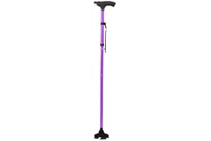 PROBYTES Safety Walking Stick/Cane - Built-in LED Torch, Pivioting Quad Base,Easy Grip Handle,Metal Body.Clever Collapsible/adjustable,Mobility Aid, for elderly